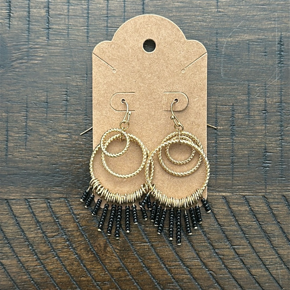 Gold & Black Beaded Earrings